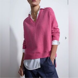 Brochu Walker The Looker Layered V-Neck Sweater in Aster Pink size Large